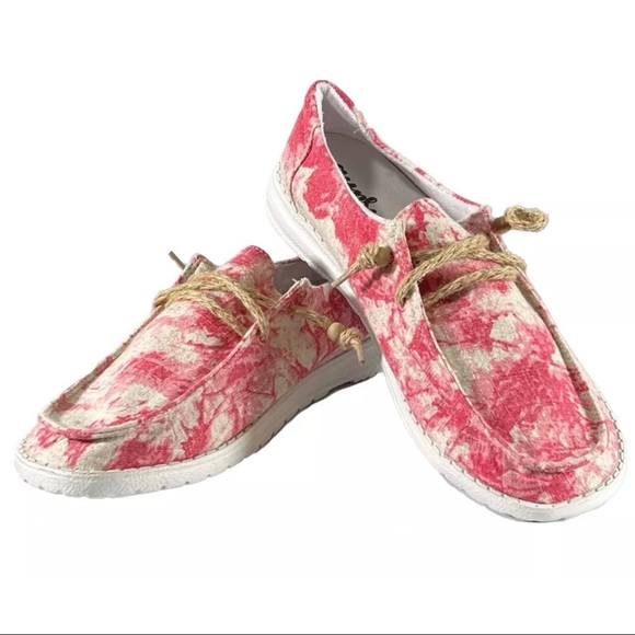 Very G Women's shoe canvas lace-up Slip On SWIRL Casual Shoe Red - Picture 1 of 4